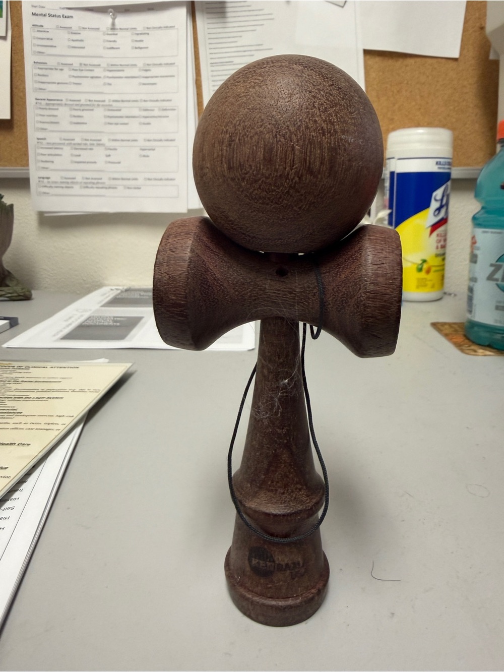 Artisan Brown Wood Kendama Sculpture - Decorative Skill Toy